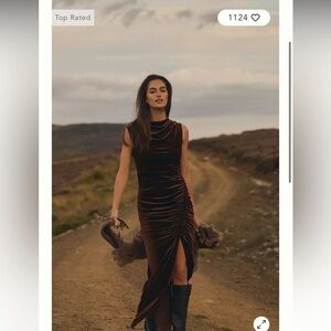 Anthropologie BHLDN Francesca High-Neck Stretch Velvet Maxi Dress